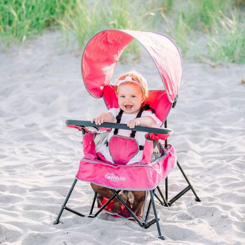  Baby Delight Go with Me Chair | Indoor/Outdoor Chair with Sun Canopy | Pink | Portable Chair converts to 3 Child Growth Stages: Sitting, Standing and Big Kid | 3 Months to 75 lbs |