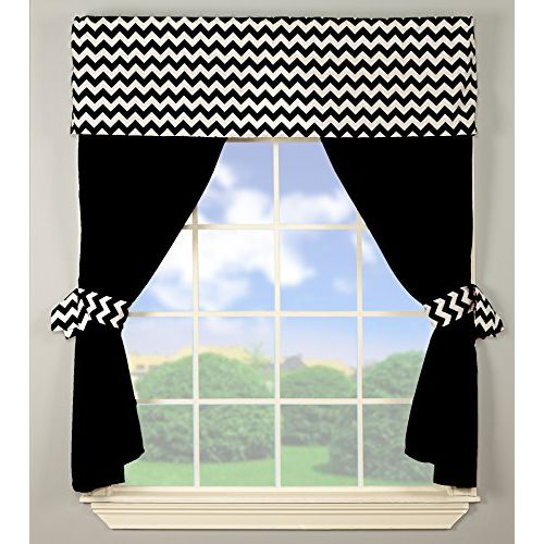  [아마존베스트]Baby Doll Bedding Chevron Window Valance and Curtain Set, Black