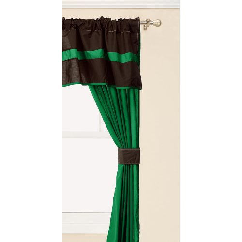  [아마존베스트]Baby Doll Bedding 5 Piece Solid Stripe Window Valance Curtain Set, Brown/Green