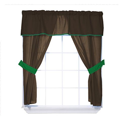  [아마존베스트]Baby Doll Bedding Solid Two Tone 5-Piece Window Valance Curtain Set, Brown/Green