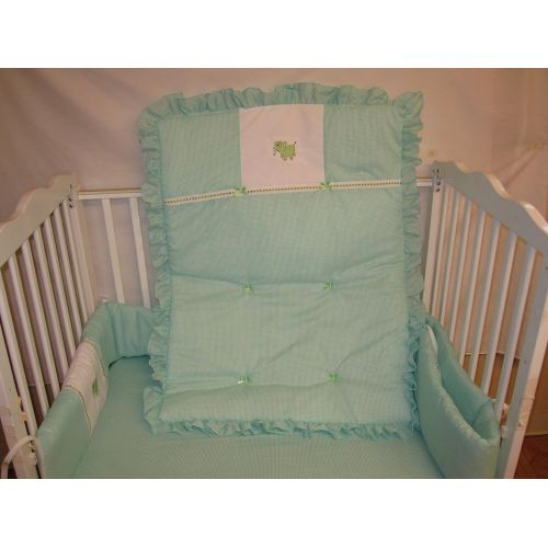  BabyDoll Bedding Baby Doll Bedding Gingham with Elephant Applique Mini CribPort-a-Crib Bedding Set, Mint