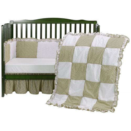  BabyDoll Bedding Baby Doll Bedding GingahamEyelet Patchwork Crib Bedding Set, Beige, 4 Piece