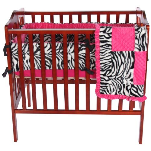  BabyDoll Bedding Baby Doll Bedding Zebra Minky Mini CribPort-a-Crib Bedding Set, Pink