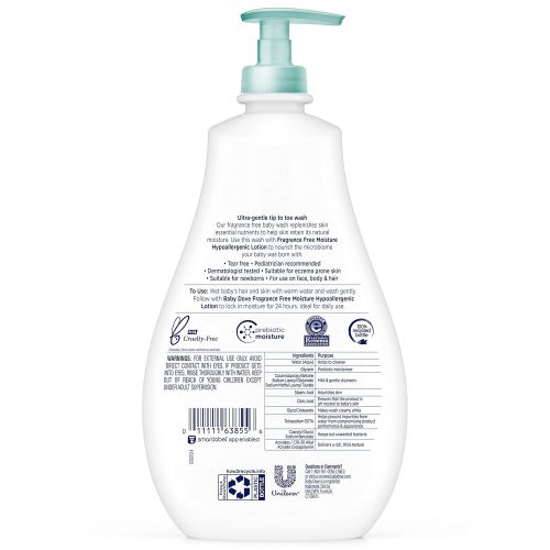  Baby Dove Tip to Toe Baby Wash Sensitive Moisture 20 oz for Sensitive Skin Washes Away Bacteria, Fragrance-Free Baby Wash