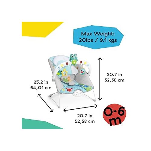  Baby Einstein Ocean Explorers Musical Bouncer Infant Seat, Kick to It Neptune, Unisex, for Ages 0-6 Months up to 20 lbs