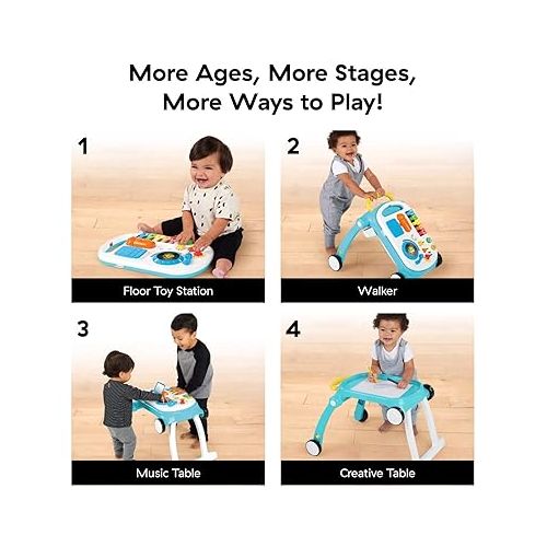  Baby Einstein Musical Mix ‘N Roll 4-in-1 Push Walker, Activity Center, Toddler Table and Floor -Toy for 6 Months+, Blue