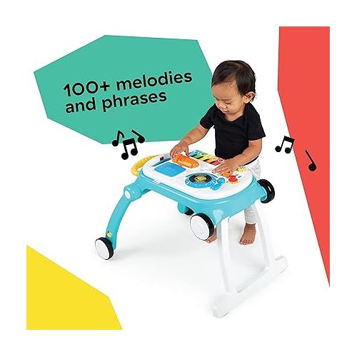  Baby Einstein Musical Mix ‘N Roll 4-in-1 Push Walker, Activity Center, Toddler Table and Floor -Toy for 6 Months+, Blue