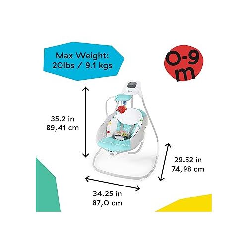  Baby Einstein Ocean Explorers Musical Compact Baby Swing, Vibrating, Multi-Direction, Grey, Unisex, 0-9 Months