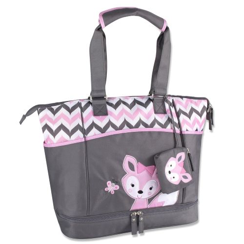  Baby Essentials Fox Diaper Bag Tote 3 Piece Set with Changing Pad, Convertible Baby Travel Bed, and Pacifier Pouch