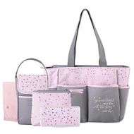 [아마존베스트]Tender Kisses Diaper Bag Tote 5 Piece Set with Sun, Moon, and Stars, Wipes Pocket, Dirty Diaper Pouch, Changing Pad