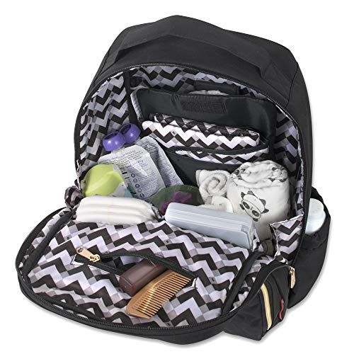  [아마존베스트]Baby Essentials Fisher Price Diaper Bag Backpack - Signature Collection, with Cell Phone and Tablet Pockets and Stroller Clips (Black)