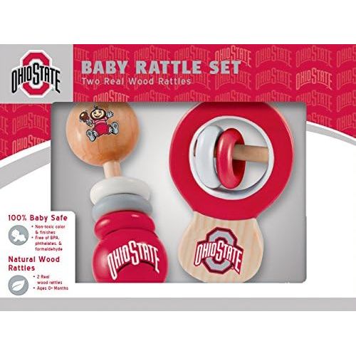  Baby Fanatic MasterPieces NCAA Ohio State Buckeyes, Natural Wood, Non-Toxic, BPA, Phthalates, & Formaldehyde Free, Baby Rattle, 2 Pack