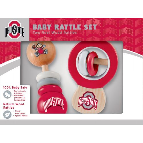  Baby Fanatic MasterPieces NCAA Ohio State Buckeyes, Natural Wood, Non-Toxic, BPA, Phthalates, & Formaldehyde Free, Baby Rattle, 2 Pack