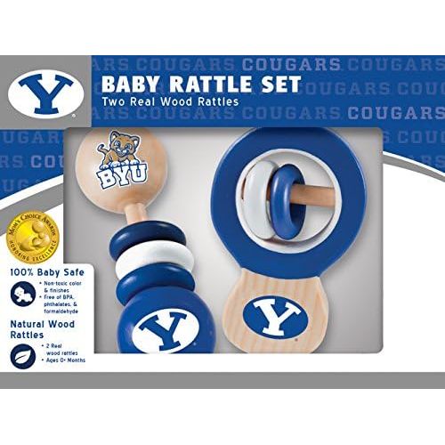  Baby Fanatic MasterPieces NCAA Brigham Young BYU Cougars, Natural Wood, Non-Toxic, BPA, Phthalates, & Formaldehyde Free, Baby Rattle, 2 Pack