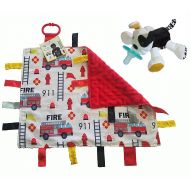 Baby Jack & Co and Wubbanub Lovey Baby Tag Minky Dot Blanket Bundle with Wubbanub Pacifier (Firetruck / Tic Tac Toby Dog)