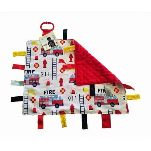  Baby Jack & Co and Wubbanub Lovey Baby Tag Minky Dot Blanket Bundle with Wubbanub Pacifier (Firetruck / Tic Tac Toby Dog)