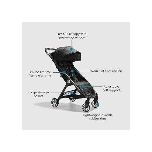  Baby Jogger City Tour 2 Ultra-Compact Travel Stroller, Jet, Lightweight, Foldable, Ideal for Traveling