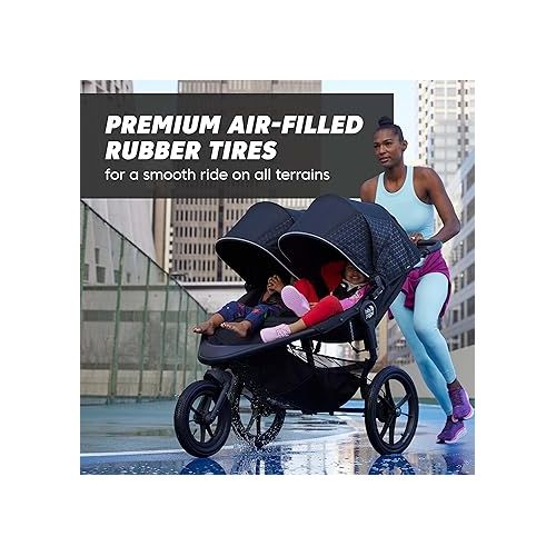  Baby Jogger Summit X3 Double Jogging Stroller, Midnight Black, Buggy for Two, Smooth Ride for Walking or Jogging, Compact Fold, Increased Airflow, All-Terrain Air Filled Tires and All-Wheel Suspension
