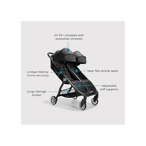  Baby Jogger City Tour 2 Double Stroller, Compact & Sleek Twin Design with Easy-To-Maneuver Features, Ideal for Growing Kids, Plush Imported