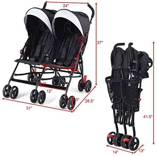  [아마존베스트]BABY JOY Double Light-Weight Stroller, Travel Foldable Design, Twin Umbrella Stroller with 5-Point Harness, Cup Holder, Sun Canopy for Baby, Toddlers (Black)