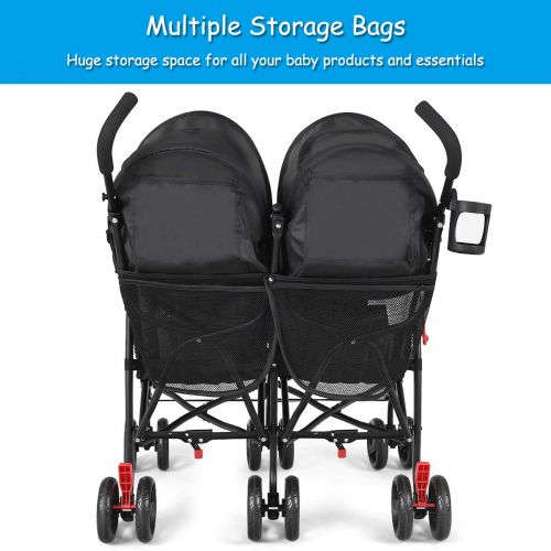  [아마존베스트]BABY JOY Double Light-Weight Stroller, Travel Foldable Design, Twin Umbrella Stroller with 5-Point Harness, Cup Holder, Sun Canopy for Baby, Toddlers (Black)