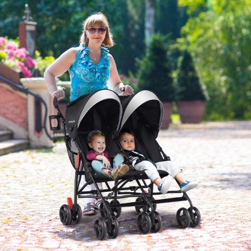  [아마존베스트]BABY JOY Double Light-Weight Stroller, Travel Foldable Design, Twin Umbrella Stroller with 5-Point Harness, Cup Holder, Sun Canopy for Baby, Toddlers (Black)