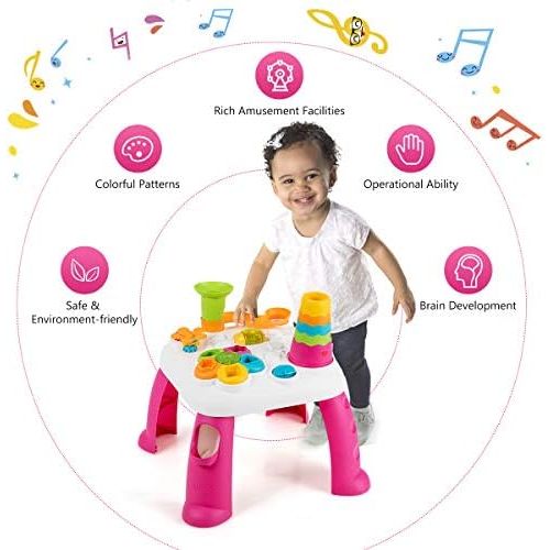  Baby Joy Toddler Learning Table, 2 in 1 Sit to Stand Early Education Toy, Convertible Activity Play Game Musical Table w/ Sound, Light, Music Functions, Kids Toddler Birthday Gift