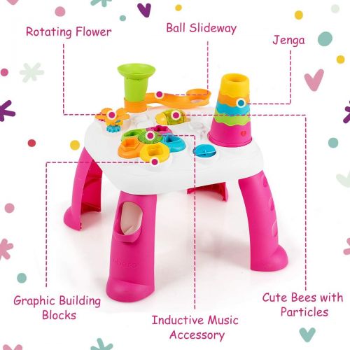  Baby Joy Toddler Learning Table, 2 in 1 Sit to Stand Early Education Toy, Convertible Activity Play Game Musical Table w/ Sound, Light, Music Functions, Kids Toddler Birthday Gift