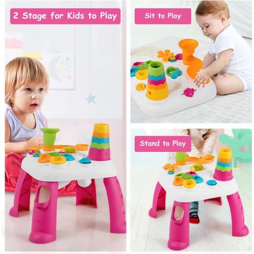  Baby Joy Toddler Learning Table, 2 in 1 Sit to Stand Early Education Toy, Convertible Activity Play Game Musical Table w/ Sound, Light, Music Functions, Kids Toddler Birthday Gift