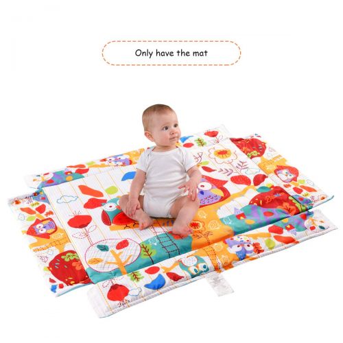  BABY JOY Baby Play Gym Mat, 3 in 1 Activity Mat with Removable Toys Bars & Walls, 5-Piece Hanging Toys Including Music & Trumpet Functions, Eco-Friendly Foldable Rectangular Mat