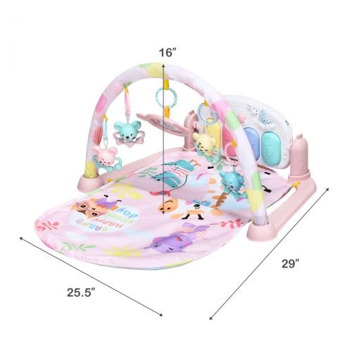  BABY JOY Baby Play Mat Explore Activity Musical Gym, Kick and Play Newborn Mat with Detachable Piano, Foot Gym Carpet Piano Fitness Rack, 4 Rattle Pendants and 1 Mirror, Ideal for
