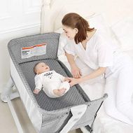 Baby JOY Baby Bassinet, Bedside Sleeper w/Wheels, Mattress & Cover, Straps, Mesh, 100lbs Weight Capacity, 8 Height Adjustable for Bed Sofa, Lightweight Bedside Bassinet for Baby Ne