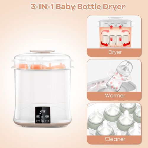  Baby JOY Baby Bottle Electric Dryer, 3-in-1 Modular Electric Dryer Machine, Milk Warmer with Large Capacity, Temperature Control, LED Monitor