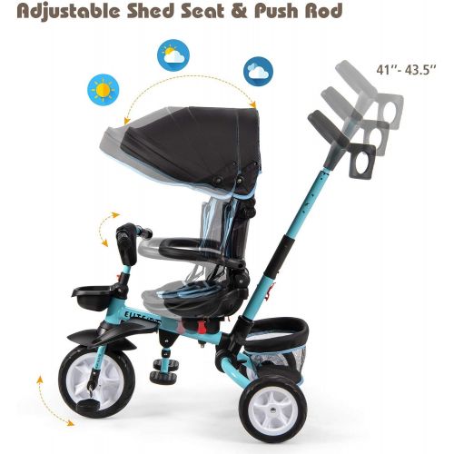  [아마존베스트]Baby Joy Baby Tricycle, 7-in-1 Kids Folding Steer Stroller with Rotatable Seat, Adjustable & Removable Canopy, Safety Harness, Push Handle, Storage Bag, Toddler Tricycle Trike for
