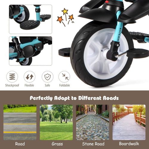  [아마존베스트]Baby Joy Baby Tricycle, 7-in-1 Kids Folding Steer Stroller with Rotatable Seat, Adjustable & Removable Canopy, Safety Harness, Push Handle, Storage Bag, Toddler Tricycle Trike for