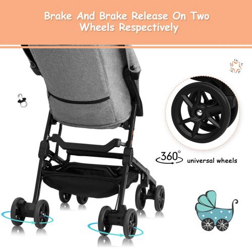  BABY JOY Pocket Stroller, Extra Lightweight Compact Folding Stroller, Aluminum Structure, Five-Point Harness, Easy Handling for Travel, Airplane Compartment, Includes Travel Bag, N