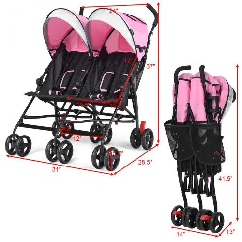  BABY JOY Double Light-Weight Stroller, Travel Foldable Design, Twin Umbrella Stroller with 5-Point Harness, Cup Holder, Sun Canopy for Baby, Toddlers (Gray)