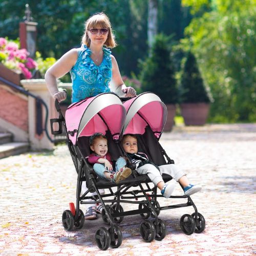  BABY JOY Double Light-Weight Stroller, Travel Foldable Design, Twin Umbrella Stroller with 5-Point Harness, Cup Holder, Sun Canopy for Baby, Toddlers (Gray)