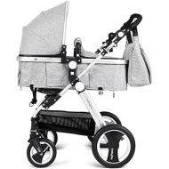 Baby JOY Baby Stroller, 2-in-1 Convertible Bassinet Reclining Stroller, Foldable Pram Carriage with 5-Point Harness, Including Cup Holder, Foot Cover, Diaper Bag, Aluminum Structur