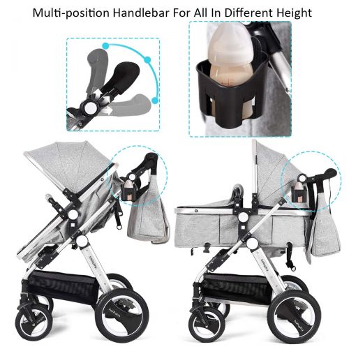  Baby JOY Baby Stroller, 2-in-1 Convertible Bassinet Reclining Stroller, Foldable Pram Carriage with 5-Point Harness, Including Cup Holder, Foot Cover, Diaper Bag, Aluminum Structur