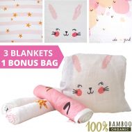 Baby Lou Baby Girl Swaddle Blankets, Muslin Bamboo and Cotton, 3-Pack Super Soft Large 47 x 47 Inches with...