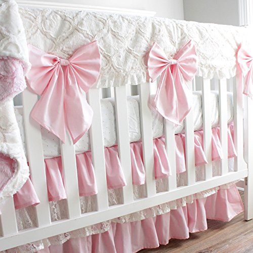  Baby Milan Baby Pink and Ivory Minky Lattice Lace baby girl crib bedding