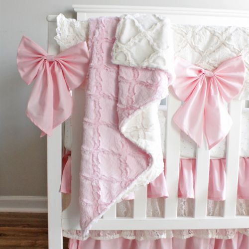  Baby Milan Baby Pink and Ivory Minky Lattice Lace baby girl crib bedding