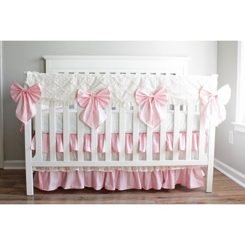  Baby Milan Baby Pink and Ivory Minky Lattice Lace baby girl crib bedding