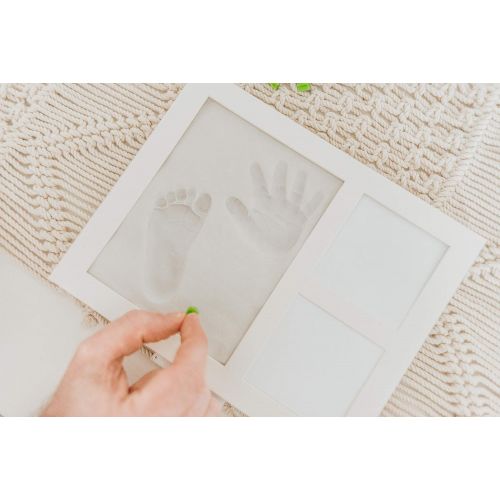  [아마존베스트]Baby Mushroom Baby Handprint & Footprint Keepsake Photo Frame Kit - Personzalize it w/Free Stencil! Non-Toxic Clay, Wall/Table Wood Picture Frame. Perfect Registry, Baby Shower, New Mom, Birthda