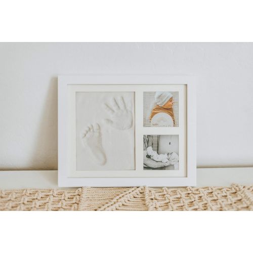  [아마존베스트]Baby Mushroom Baby Handprint & Footprint Keepsake Photo Frame Kit - Personzalize it w/Free Stencil! Non-Toxic Clay, Wall/Table Wood Picture Frame. Perfect Registry, Baby Shower, New Mom, Birthda