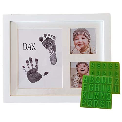  [아마존베스트]Baby Mushroom Ultimate Baby Ink Handprint Footprint Kit & Frame  with Premium Picture Photo Frame, Safe Ink Pad Stamp, Paper & Bonus Stencil. The Perfect Personalized Baby Shower, Newborn Gift