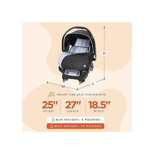  Baby Trend Ally Newborn Baby Infant Car Seat Carrier Travel System with Harness and Extra Cozy Cover for Babies Up to 35 Pounds, Stormy