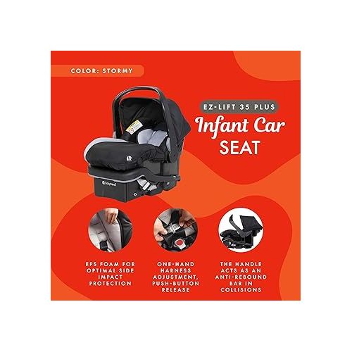  Baby Trend EZ Lift 35 Plus Ergonomic Lightweight Rear Facing Infant Car Seat with Multi Position Base and Cozy Cover, Stormy Gray/Black