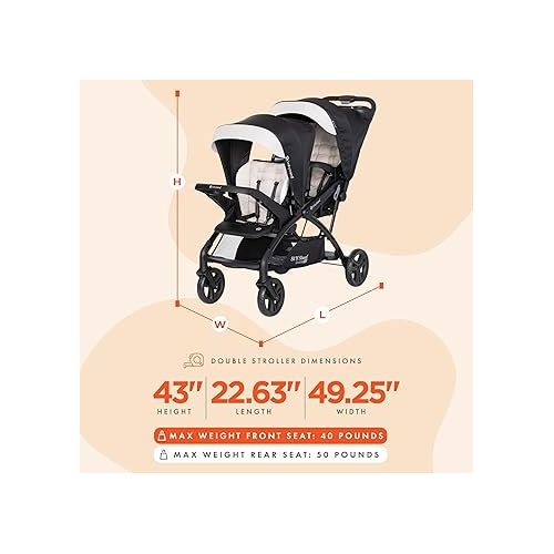  Baby Trend Sit N Stand Tandem Double Stroller 2.0 DLX with 5 Point Safety Harness, Shaded Canopy, Storage Compartment, and 2 Cup Holders, Modern Khaki